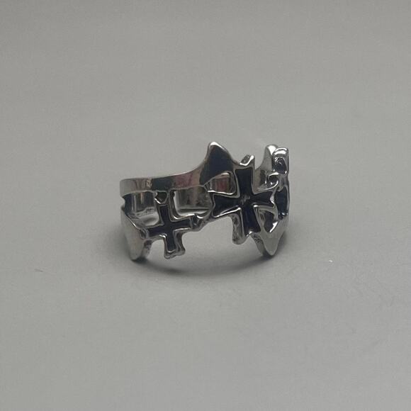 Y2K Vintage Silver Double Cross Ring – Adjustable Size, Unisex, Brand New - Picture 3 of 8